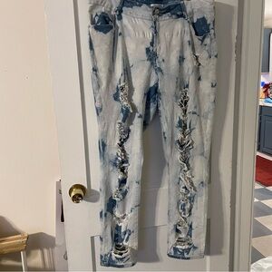 Almost Famous Distressed Blue and White Women's Jeans